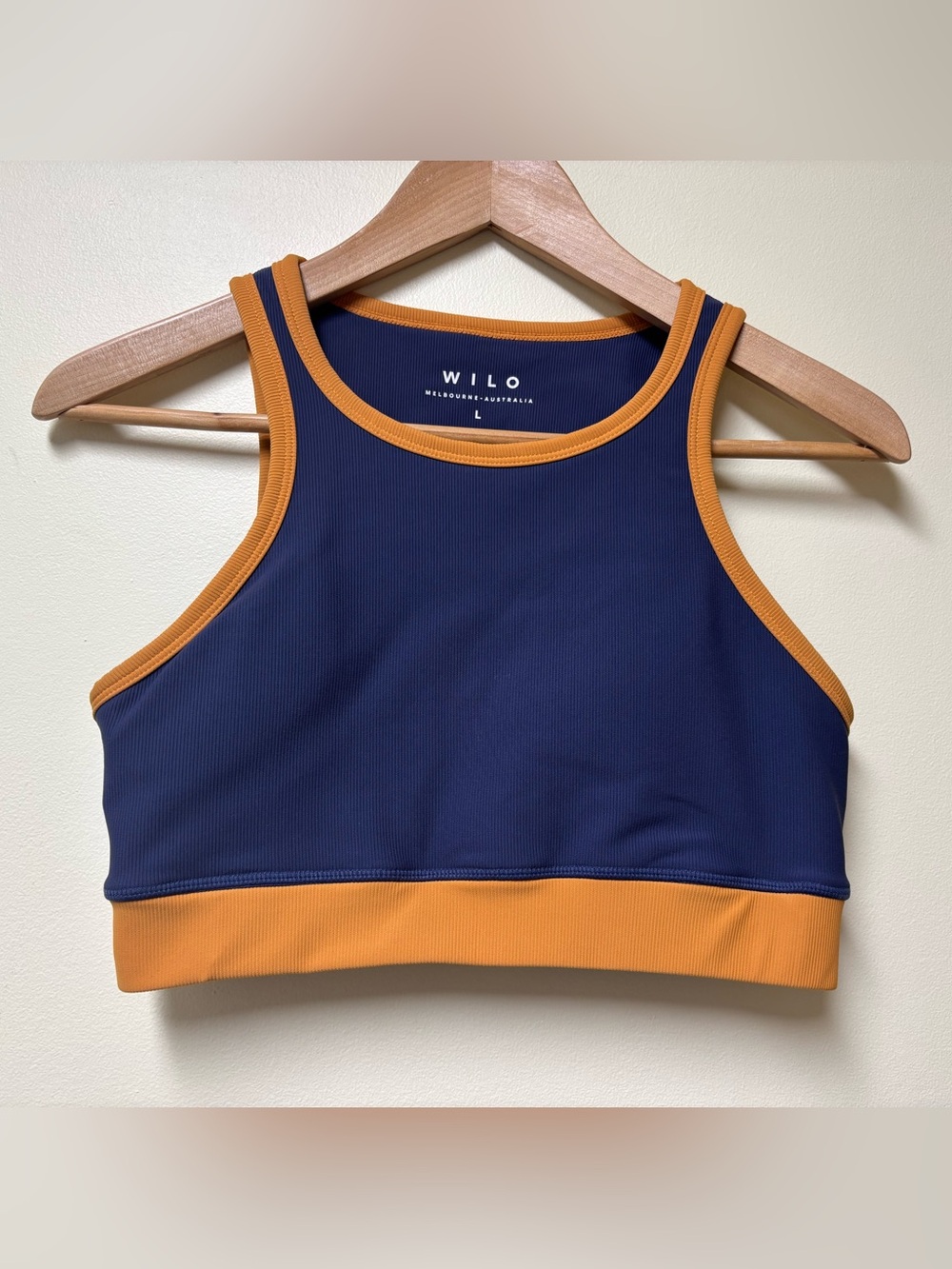 WILO The Label Ribbed Colorblock Sports Bra Navy & Marigold Large
